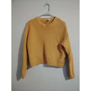 HM Divided Womens Mustard Yellow Knit Cropped Crewneck Sweater Size Small